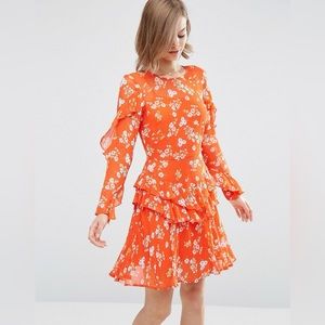 ASOS Ruffle Tea Dress in Red Floral Ditsy Print